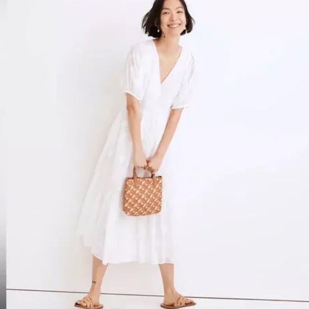 Madewell polka dot jacquard white cotton midi maxi dress M NWT sundress summer
